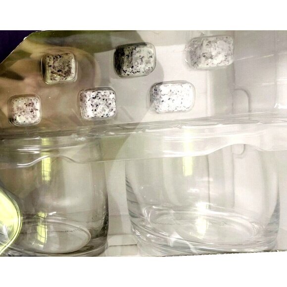 Whiskey Gift Set 2 Lowball Glasses 6 Stone "Ice" Cubes New Original Sealed Box - Picture 7 of 10